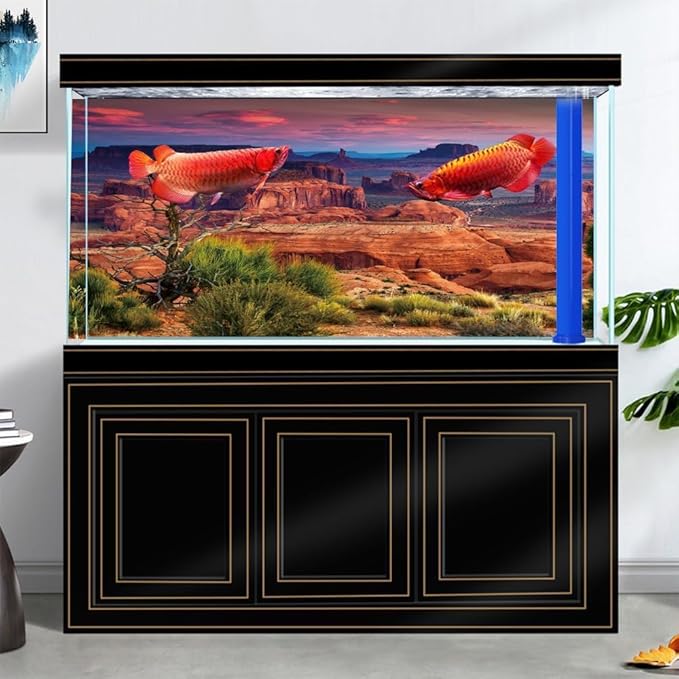 48X20IN Desert Loess Rock Cactus Oasis Reptile Habitat Background, Natural Sunset Desert Themed Terrarium Background, Aquarium Background with 10 EVA Double-Sided Tape
