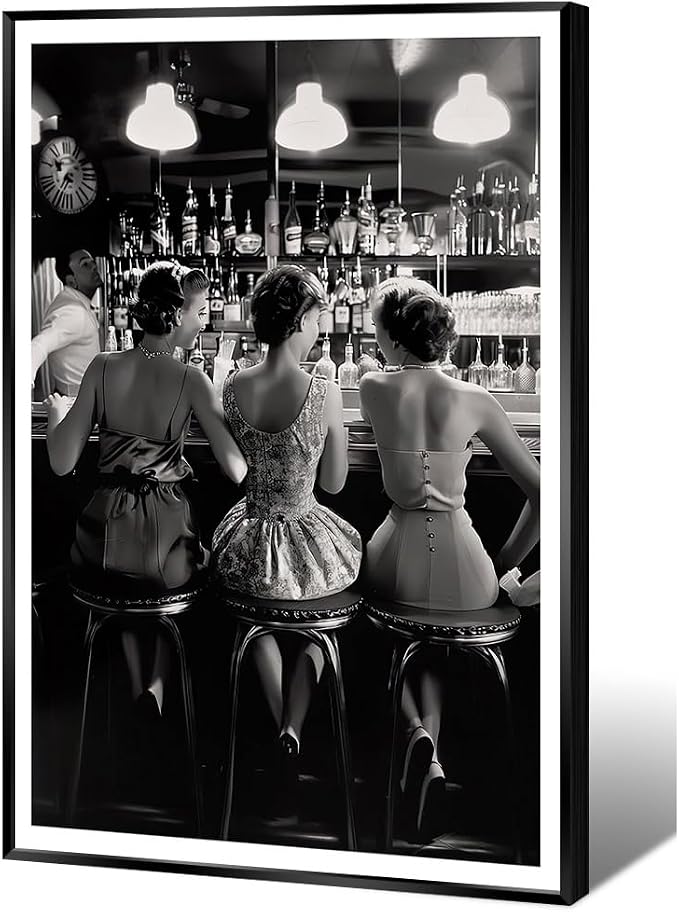 Vintage Black and White Posters Trendy Women Drink Cocktail Wall Art Funky