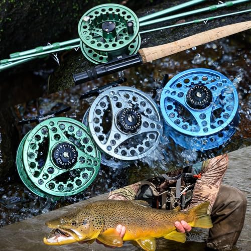 Sougayilang Fly Fishing Reel, Die Cast Aluminum Fly Reel, 5/6, 7/8, Weight Saltwater Fly Reels, 5/6, 7/8, Weight Saltwater Fly Reels - color: Green, size: 5/6wt