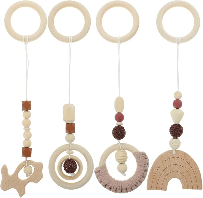 Toddmomy 4Pcs Wood Toys Wooden Hanging Toy Wood Activity Pendant Hanging Sensory Nursery Decor