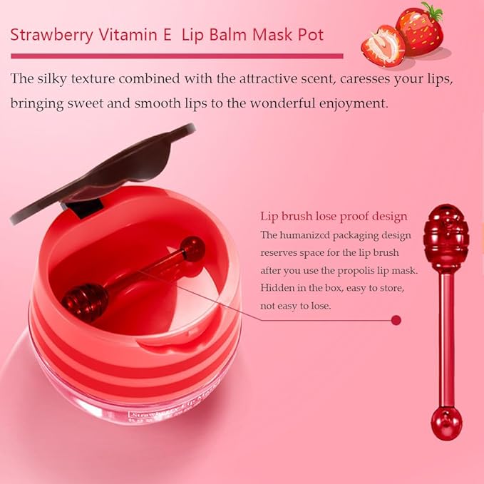 3PCS Bee Lip Balm Honey Pot Set, Moisturizing Propolis Mask, Hydrating Prevention for Dry and Cracked Skin, Exfoliating Scrubs, Sleep Mask Reduces Lines, Skin Care Products