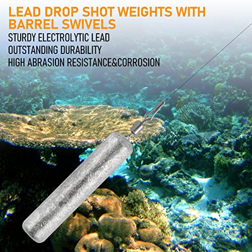 Dr.Fish 50 Pack Fishing Drop Shot Weights Lead Fishing Weights Pencil Skinny Sinkers with Barrel Swivels for Freshwater Bass Fishing - size: 1/4oz-50 Pack
