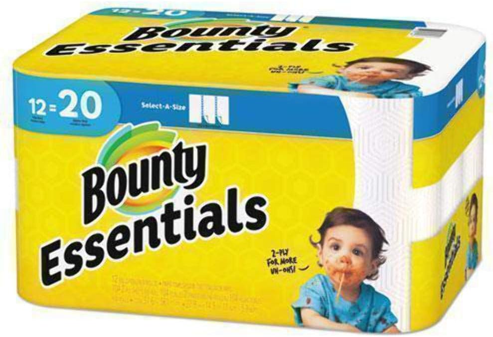 Bounty Essentials Select-A-Size Paper Towels, White, 2 Triple Rolls = 6 Regular Rolls (Packaging May Vary)