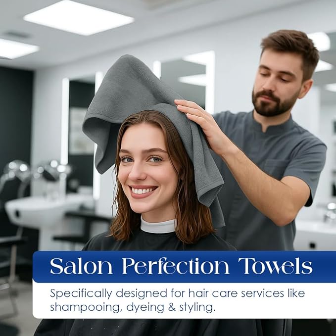 DAN RIVER 100% Cotton Salon Towels Set – 16x26 inches, Pack of 24, Highly Absorbent and Quick-Dry Towels for Hand, Salon, Spa, Beauty, Gyms and Home Hair Care, Grey