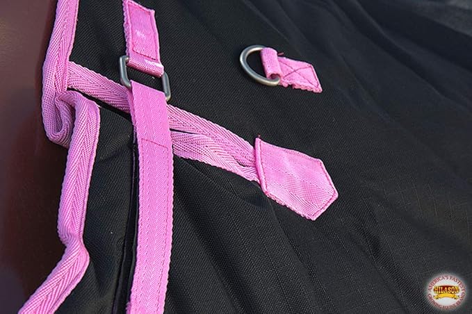 HILASON Black with Pink Trims 81 Inch 1200D Winter Waterproof Poly Horse Turnout Blanket Belly Wrap