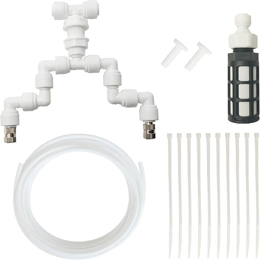 Reptile Terrariums Misting Accessories kit, Adjustable Dual-Head Reptile Mister Nozzles, with 16ft 1/4 inch Tube, White
