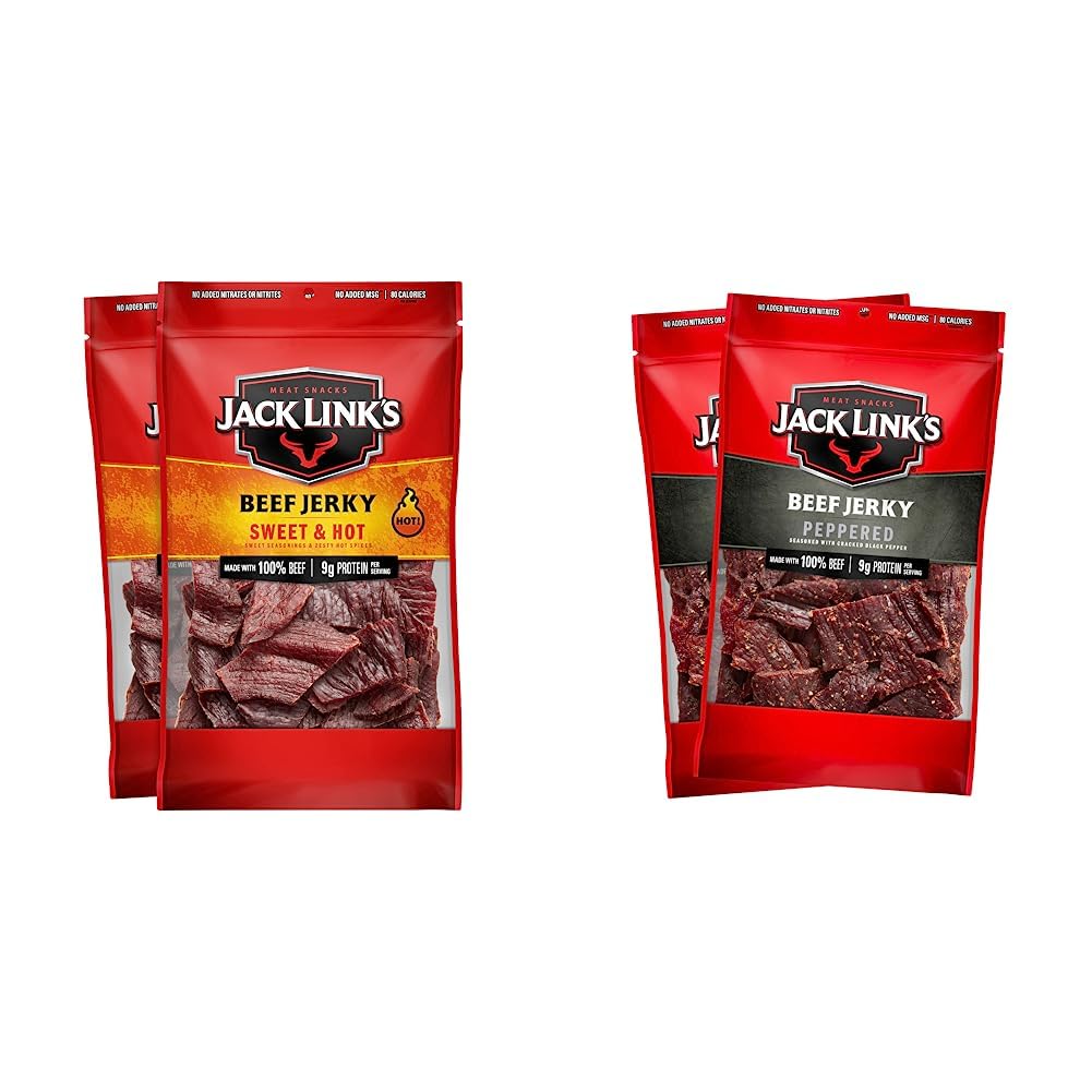 Jack Link's Beef Jerky, Sweet & Hot, Large Jerky Bags - Flavorful Meat Snacks, Ready to Eat Protein Snacks, 9g of Protein per Serving, Made with 100% Beef - 9 Oz. (Pack of 2)