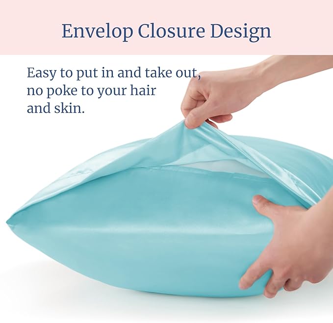 BEDELITE Satin Pillowcase for Hair and Skin, Super Soft and Cooling Similar to Silk Pillow Cases 2 Pack with Envelope Closure, Gift for Women Men(20"x40" King Size, Blue)