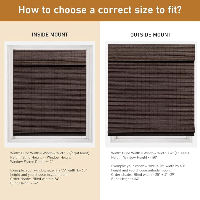 SEEYE Cordless Bamboo Roman Shades, Roll Up Blind Privacy Shade