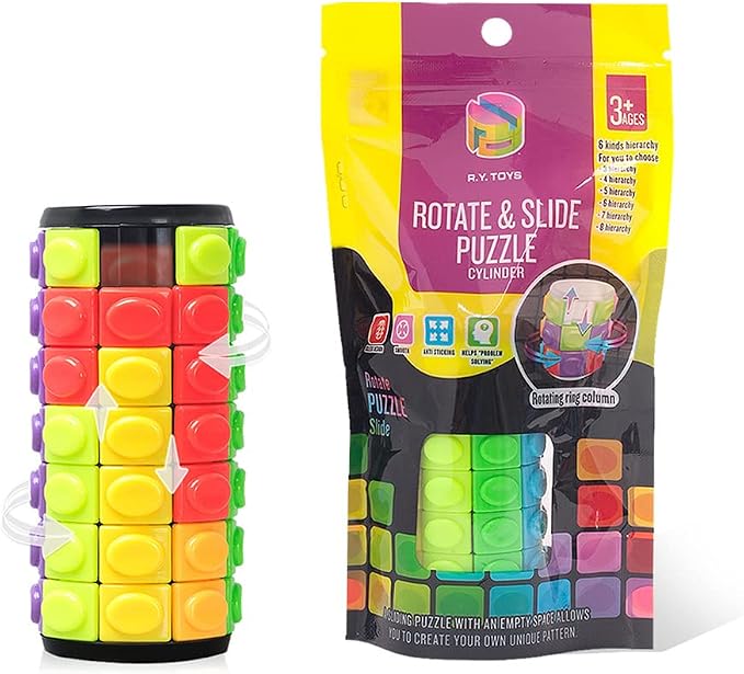 R.Y.TOYS Rotate and Slide Puzzle-Design Patent,Fidget Toys(Restore Order/Create Patterns) 8 Colors,7 Layers-Detach Piece for Quick Play,Brain Teaser,Sensory Toys,Birthday Gifts,Easter Basket Stuffers