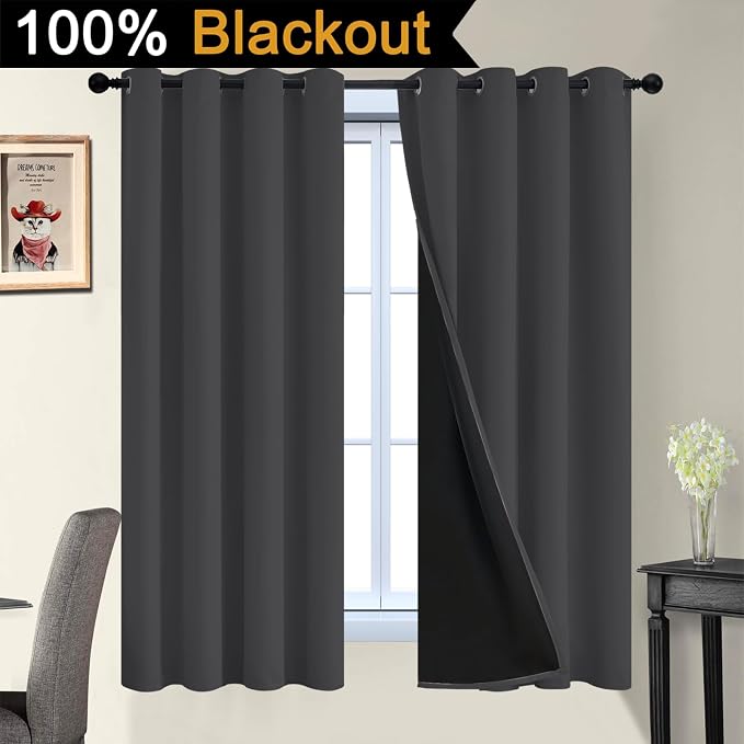 Yakamok 100% Blackout Curtains, 2 Thick Layers Thermal Insulated Total Blackout