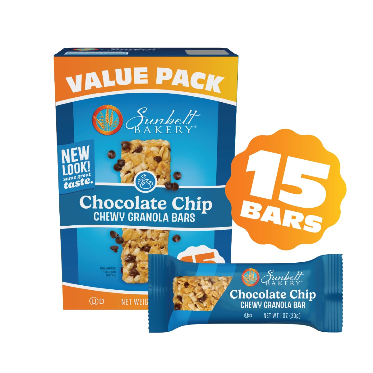 Sunbelt Bakery Chewy Chocolate Chip Granola Bars, 1.1 oz Bars, 15 Count