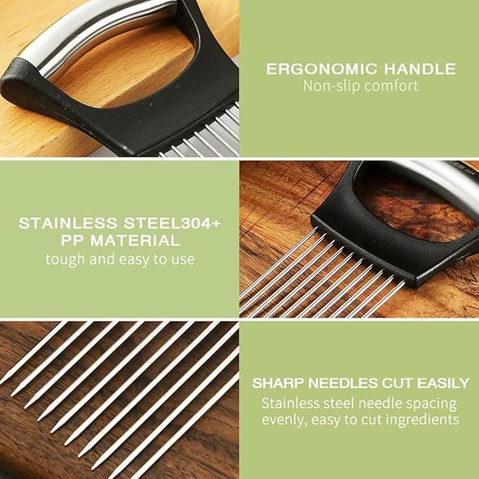 Onion Holder for Slicing, 2025 New Stainless Steel Onion Slicer Holder, Lemon Tomato Onion Cutter, Vegetables Fruit Chopper Kitchen Gadgets Assistant Tool for Meat, Eggs, Onion, Potato, Tomato (1)