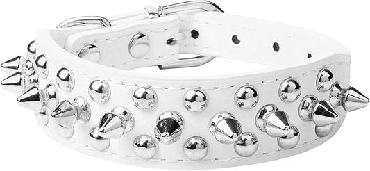 Spiked Dog Collar Soft Pu Leather Mushrooms Rivet Spike Studded Puppy Adjustable Pet Collars for Small Breeds (S, White)