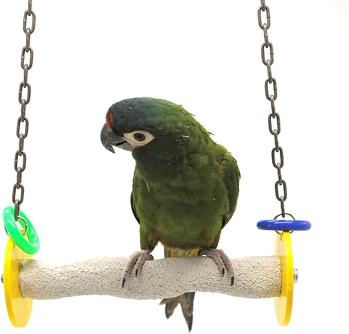 Sweet Feet and Beak Roll Bird Swing - Pumice Perch Bird Toys Trims Nails and Beaks, Safe and Non-Toxic Bird Cage Accessories for Small and Large Birds, Swinging Toys Birds Will Love, Medium 9 Inches