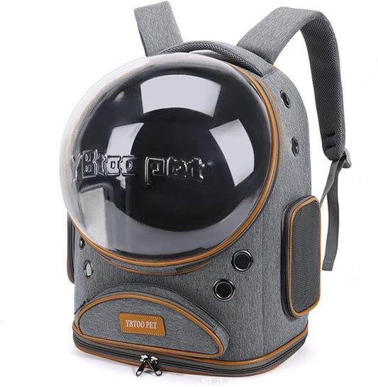 Cat Backpack Carrier, Breathable Cat Carrier Large Space Bubble Pet Backpack for Small Dog and Large cat up to 18lbs, Transparent & Foldable Pet Carrier for Travel Hiking (Grey)