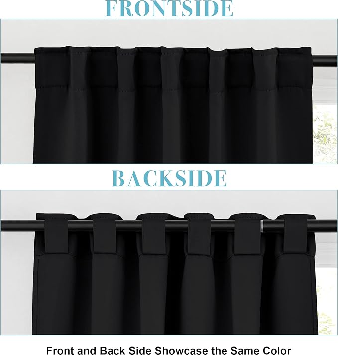 RYB HOME Short Black Curtains for Bedroom, W42 x L36 inch, 2 Panels