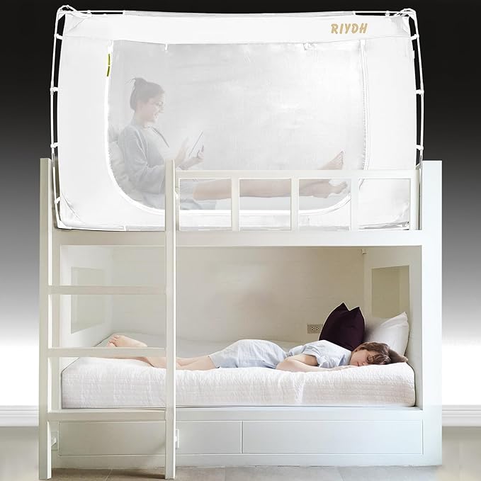 Bed Tent Bed Canopy Bunk Twin Size Tents for Adult and Kids- Portable Dream Tent Indoor Sleeping Tents 70% Blackout with 3 Doors Breathable Big Space Tents, White, WZ01-XS-White