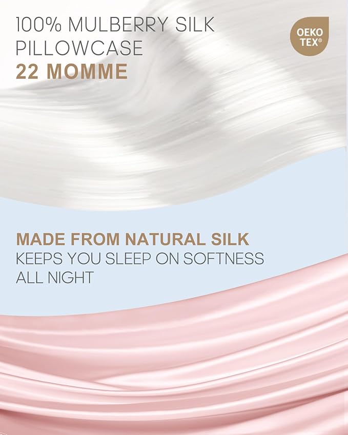 THXSILK Set of 2 100% Mulberry Silk Pillowcase for Hair and Skin Health, 22 Momme Soft and Smooth Pillowcases with Hidden Zipper, Both Sides Premium Grade 6A+ Silk, California King 20"x40", Pink