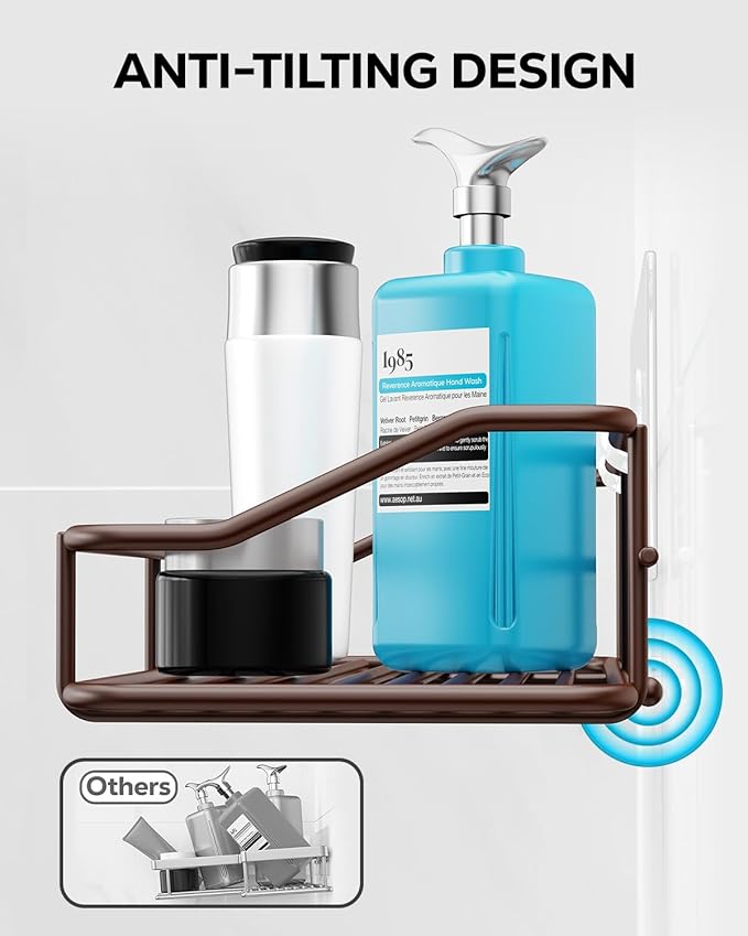 Nieifi Shower Caddy Shelf Storage Rack Adhesive Without Drilling Stainless Steel with Hooks for Washroom, Lavatory, Restroom, Toilet, Bathroom, Kitchen - 2 Pack Bronze