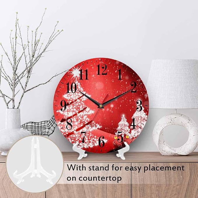Mxocom Christmas Wall Clock White Christmas Tree Winter Snowflake New Year Red
