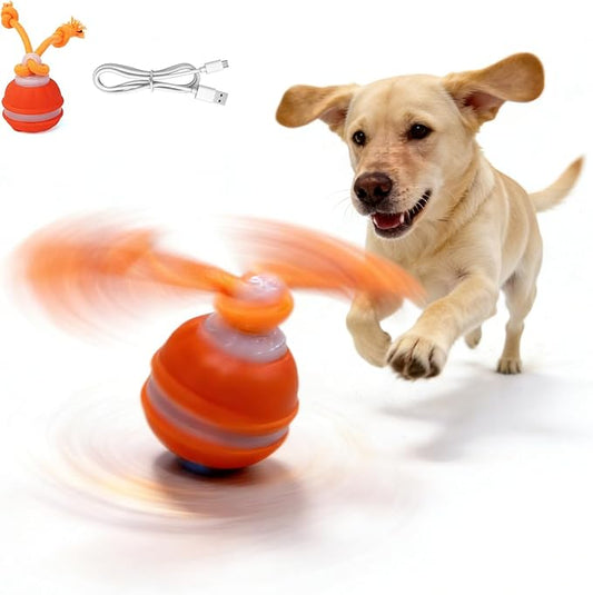 Interactive Dog Toys ，2026 upgraded motion-sensing pet toy ball, interactive dog toy ball with 360° intelligent automatic rolling. Built-in bird chirping attract dogs and keep them playing (orange)