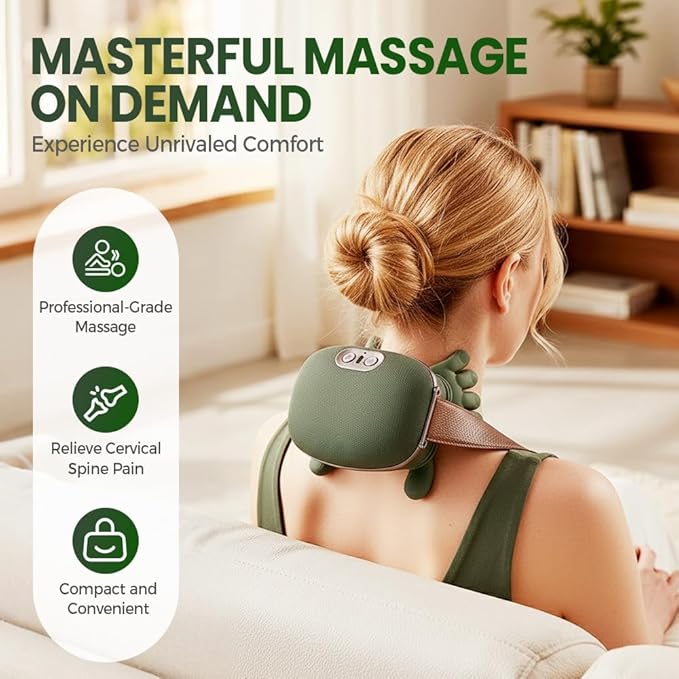 Neck Massager,2025 New Shoulder Massager with Heat Shiatsu 4D Kneading,Electric Neck and Back Massager for Relief (Green 2 Set)