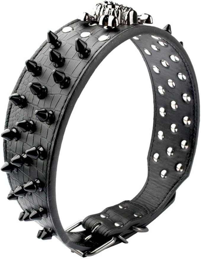 Serijoars Spiked Studded Dog Collar, PU Leather Dog Collar, Adjustable Pet Collars for Medium or Large Breed Pet (L, Leopard2)