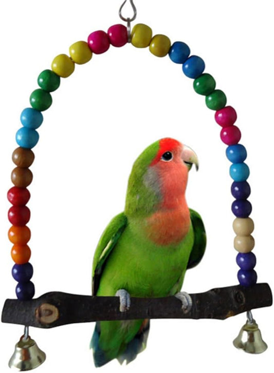 Bird Swing, Multi-Color 5.5 x 5.6 Inch Wooden Bird Swings Budgie Swing Toys Hammock for Parakeets Budgie Bird