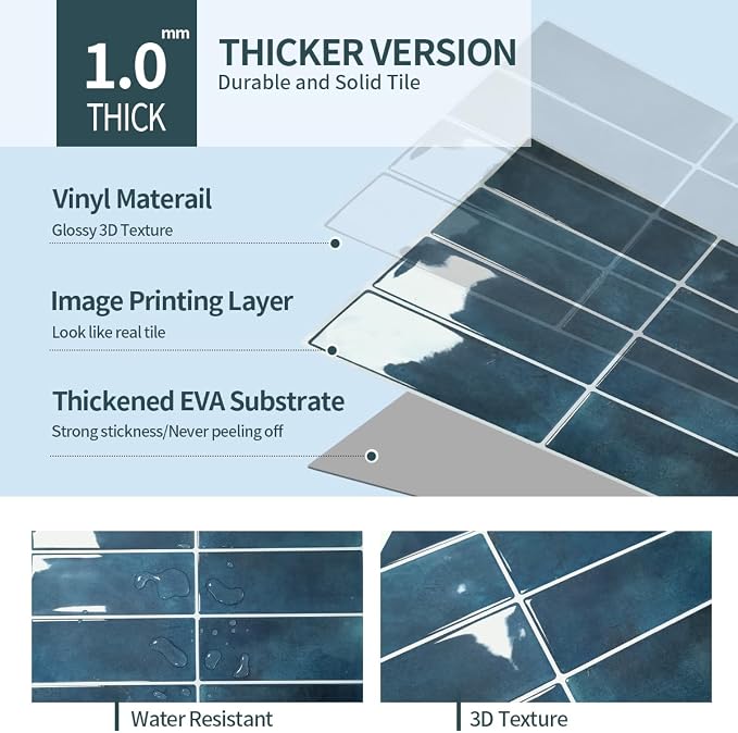 Peel and Stick Backsplash 3D Wall Tiles, Self-Adhesive, Oil Proof, Waterproof
