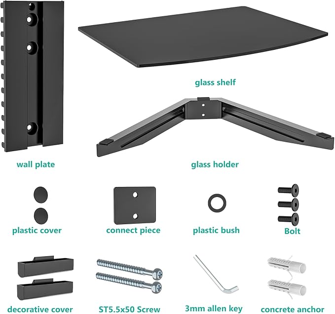 WALI Floating TV Shelf, 1 Tier Glass Projector Shelf