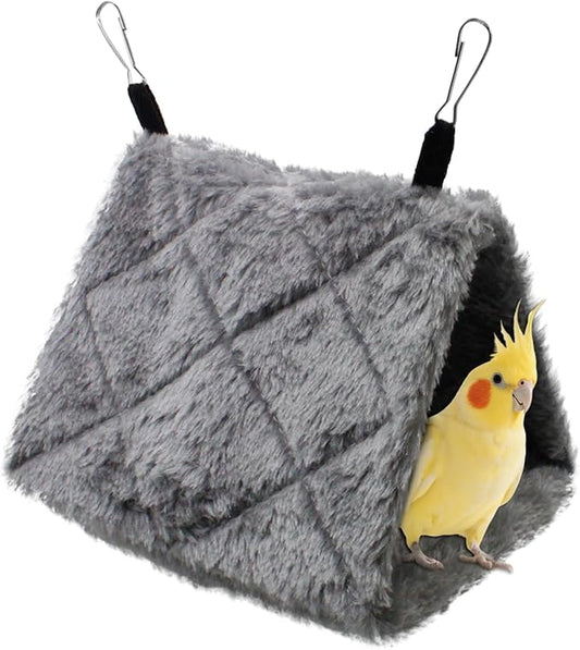 Warm Bird Nest House Shed Hut Parrot Sleeping Bed Hanging Hammock Snuggle Cave Birds Hut Hideaway Tent for Pet Peony Parrot Macaw Budgies Cockatiels Cockatoo Lovebird Size M (Grey)