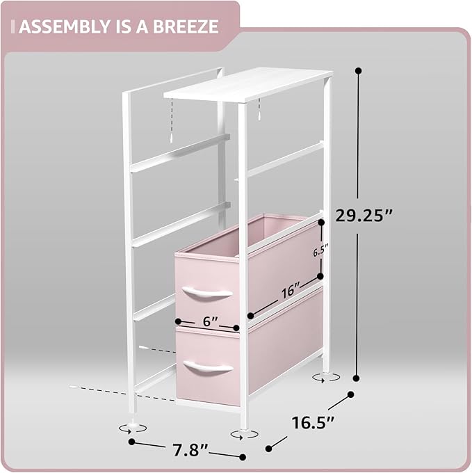 Sorbus Kids Narrow Dresser with 4 Drawers - Vertical Slim Storage Chest of Drawers with Steel Frame, Wood Top & Easy Pull Fabric Bins for Small Spaces, Closets, Bedroom, Bathroom & Laundry