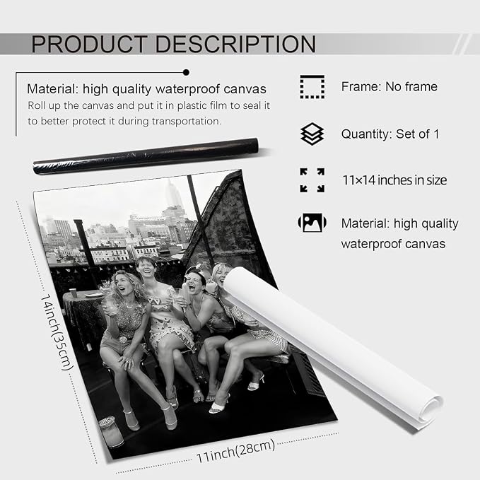 Retro Black And White Woman Canvas Wall Art Fashion Rooftop Party Posters