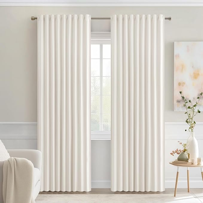 MIULEE Ivory Back Tab Blackout Curtains 90 Inches Long 2 Panels Set