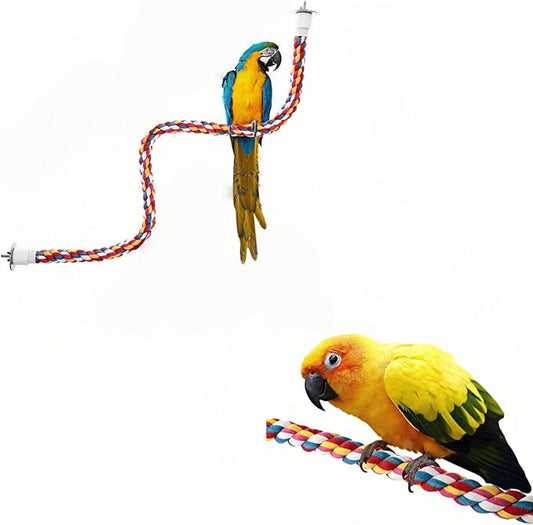 Bird Rope Perches, Parrot Toys, Bungee Rope Perches for Parrots, Cockatiels, Parakeets, Budgie Cages Comfy Birds (Metal Nut) - 36.02 inches