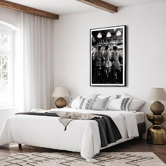 Vintage Black and White Posters Trendy Women Drink Cocktail Wall Art Funky