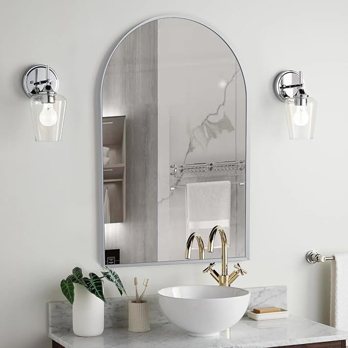 24" x 36" Silver Arched Mirror, Modern Aluminum Alloy Metal Frame, Arch