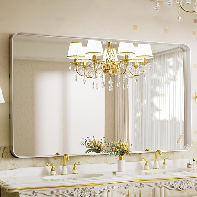 VooBang Bathroom Mirror 30x48 inch, Modern Round Corner Bathroom Vanity Mirror
