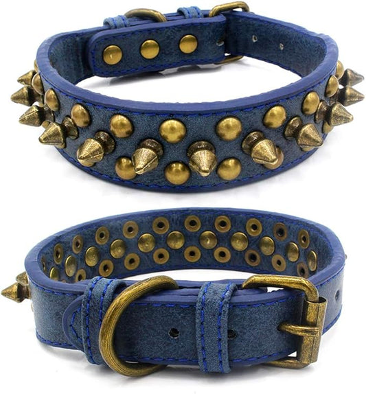 Spiked Dog Collar Soft Pu Leather Mushrooms Rivet Spike Studded Puppy Adjustable Pet Collars for Small Breeds (XS, Blue1)