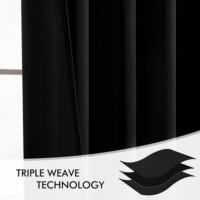 MIULEE Black Back Tab Blackout Curtains 96 Inch Length 2 Panels Set