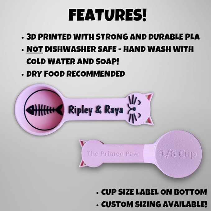 Personalized Cat Food Scoop, Cat Food Measuring Cup with Name, Kibble Scoop (10.67 oz - 1 1/3 cups)