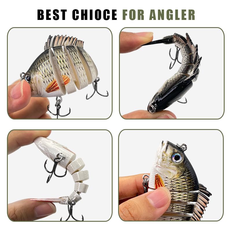 3pcs Multi-Jointed Panfish Bluegill Swimbait Hard Sinking Bass Fishing Lure with Sharp Treble Hooks, Lifelike Fishing Lures for Bass Trout Walleye Crappie, Amazing Swimbaits Gift - color: 03-3.15inches