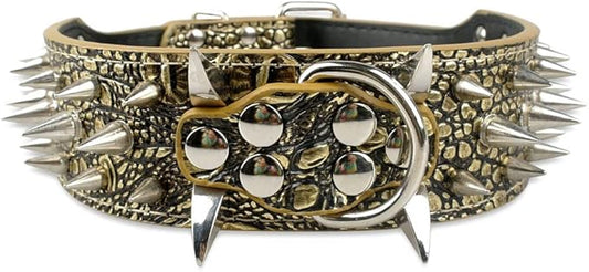 Serijoars Spiked Studded Dog Collar, PU Leather Dog Collar, Adjustable Pet Collars for Medium or Large Breed Pet (M, Gold Brown5)