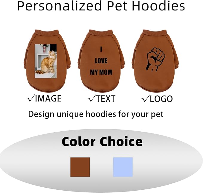 Custom Dog Hoodie, Personalized Sweatshirt with Photo Text Name Logo, Customized Hooded Sweater for Small Medium Large Dogs & Cats (Coffee, XXX-Large)