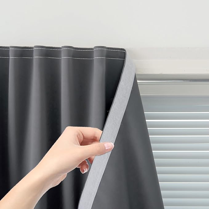 Magic Tape Stick On Curtains Window Shades Pull Down Blackout Window Cover Blackout Curtains for Bedroom No Drillng Self Adhesive Curtains No Rod Small Curtain, 47" W X 59" L, Grey, 1 Panel