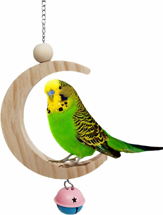 Parakeet Wood Swing Moon Shaped Hanging Ring Bird Branch Chew Parrot Toys (Large)