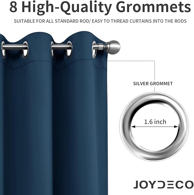 Joydeco Navy Blue Custom Solid Single Blackout Curtain for Bedroom and Living Room, Grommet Thermal Insulated Room Darkening Curtain 1 Panel (Custom Size,Navy Blue)