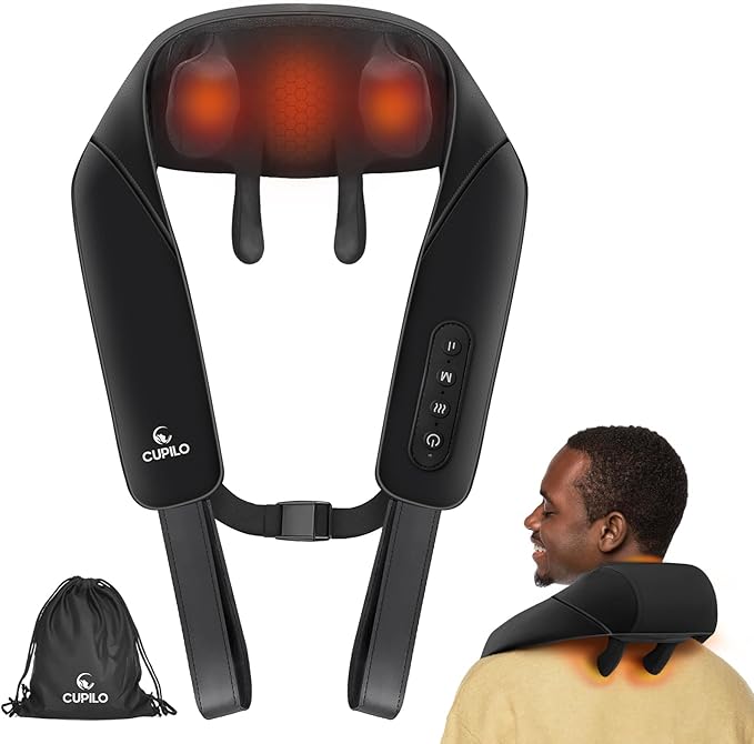 Neck Massager with Heat for Pain Relief - Cordless Shiatsu Massage for Neck Traps Back and Shoulder,Rechargeable Kneading Massage, Gift for Mom/Dad Home Office