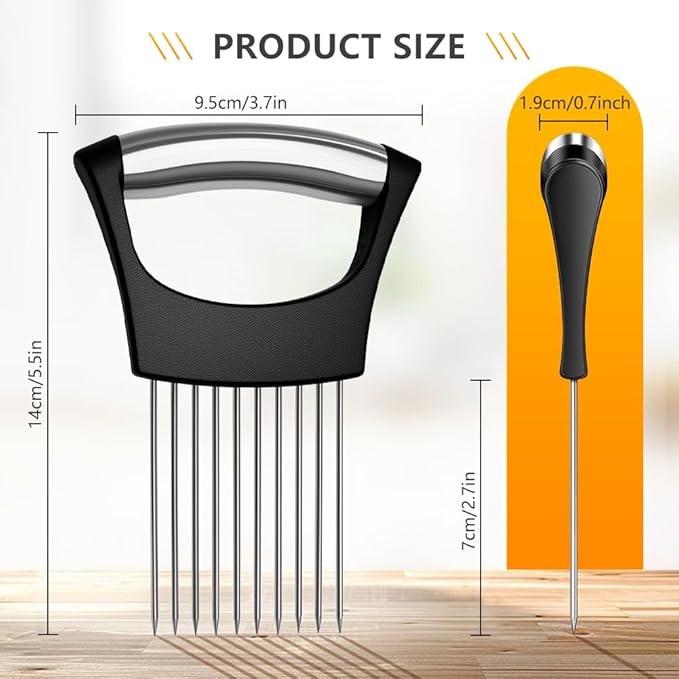Onion Holder for Slicing, Stainless Steel Onion Slice Holder, Lemon Slicer Vegetable Cutter, Chopper Slicing Assistant for Meat, Onion, Potato, Tomato - Kitchen Tool (2 Piece)